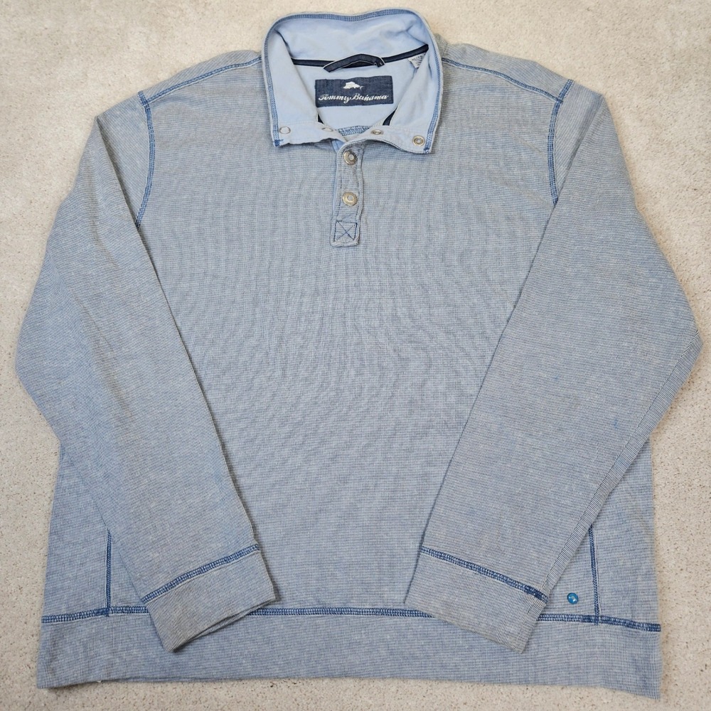 Tommy Bahama Flipfield Snap Mock Sweatshirt Men's XL Stripe‎ Heavyweight Preppy